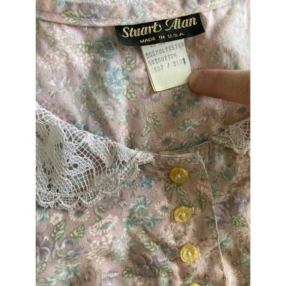 Vintage 80s Cottage Prairie Boho Calico Floral Drop Waist Lace Collar Dress M/L - Picture 8 of 8